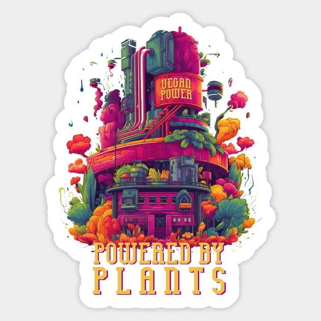 Powered By Plants - Synthwave Style Vegetable Power Plant Sticker by emmjott